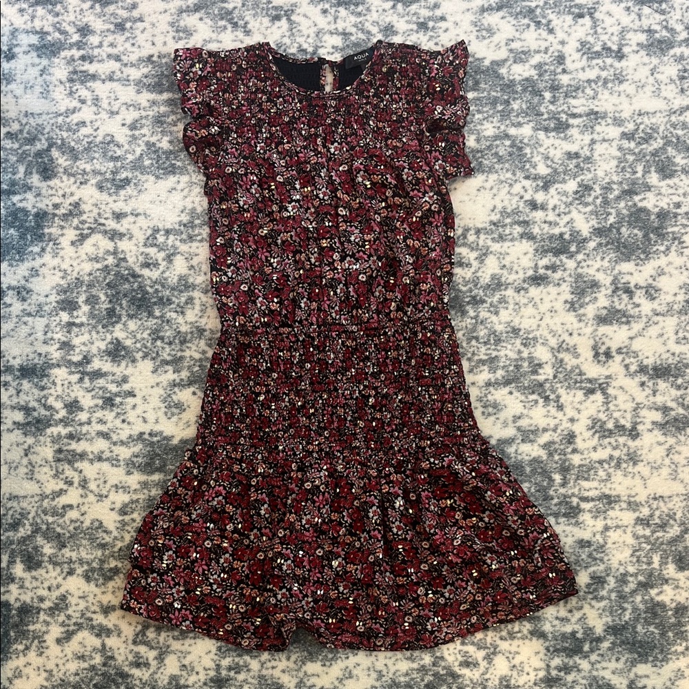 Aqua Pink and Black Floral Kids Dress